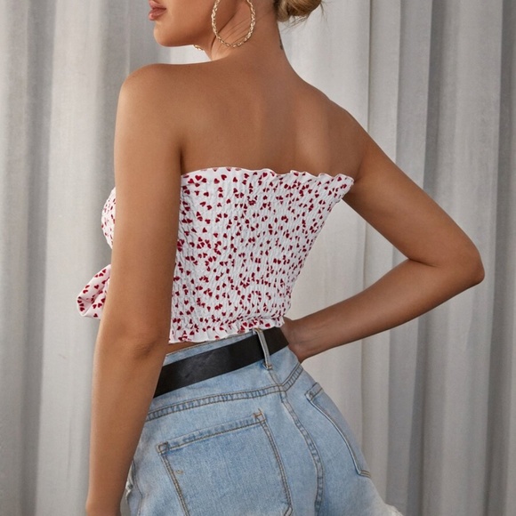 boho heart print strapless front tie crop top MINT - Picture 5 of 14